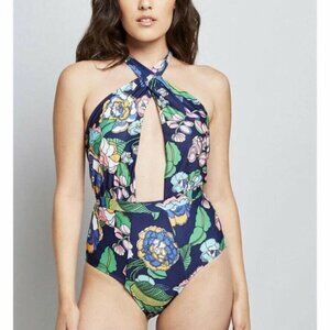 MODCLOTH Bethany One-Piece Swimsuit Blue Floral NWOT